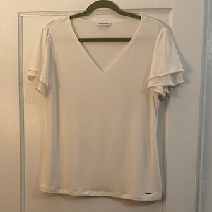 Calvin Klein V-Neck Blouse with Ruffle Sleeves